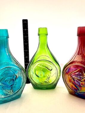 Vtg Wheaton Carnival Glass Commemorative Bottles Lot of 3 RFK, Patton, MacArthur